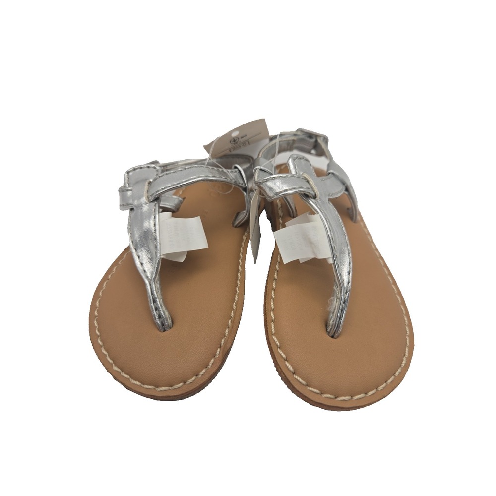 Gap Kids NWT Girl's 11 Silver T Strap Thong Sandals w/ Buckle
